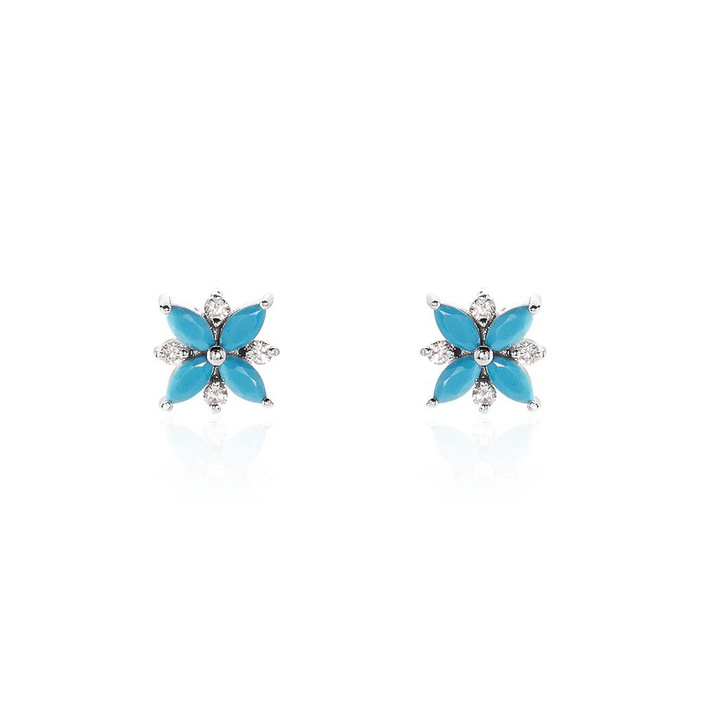 Boucles D'oreilles Puces Bleubirds Argent Blanc Turquoise Oxyde