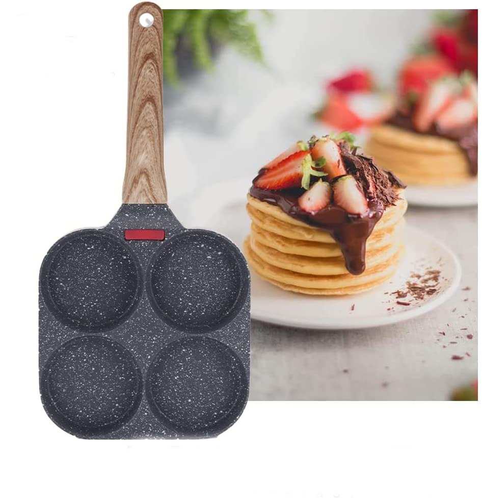 (19x19cm) 4-fach Aluminium Pancake Pfanne Spiegelei Bratpfanne mit Anti-Haft Beschichtung - Grau