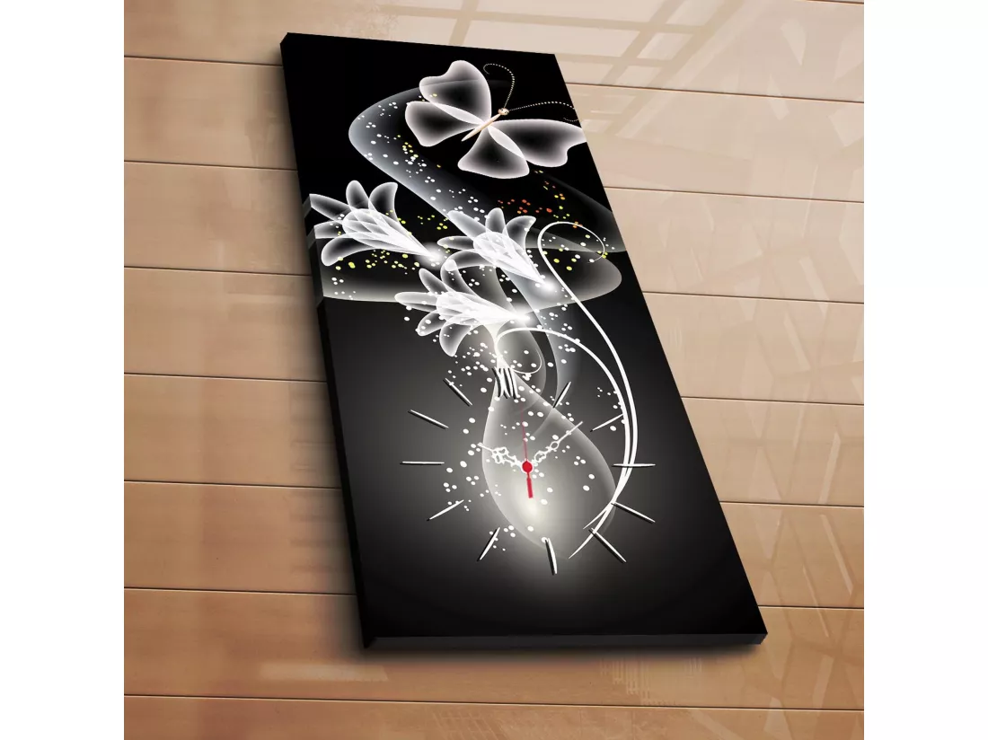 Montre murale avec toile décorative de fleurs fantastiques, 100% toile en daim, 30x70cm