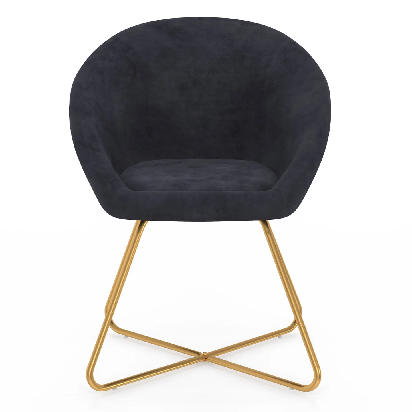 Fauteuil rond ANGELINA gris en velours pieds croisés dorés