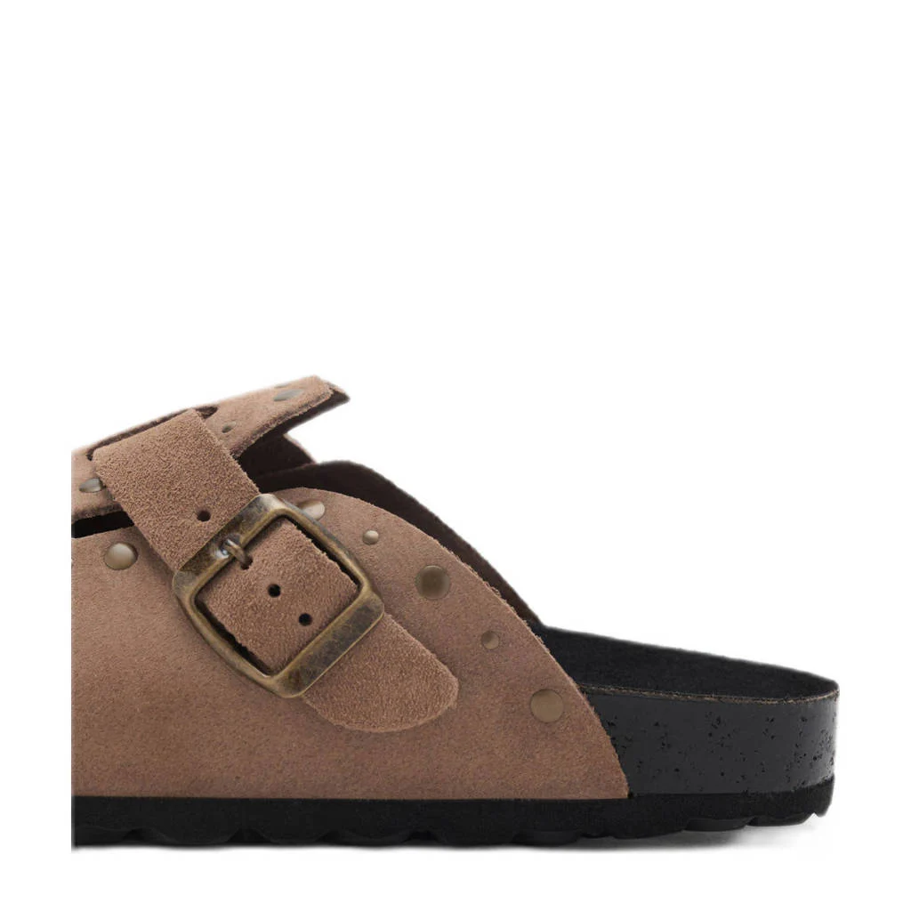 MANGO TEEN suède clogs met studs lichtbruin