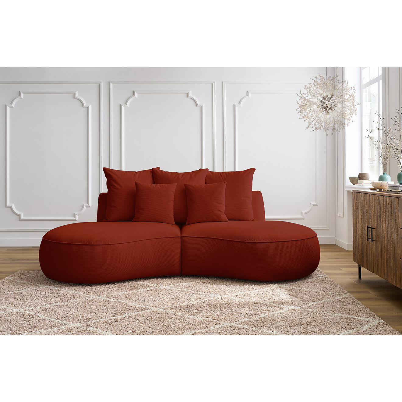 Bobochic Canapé droit fixe 3 places saint-germain tissu texturé rouge - 260x145x92 cm