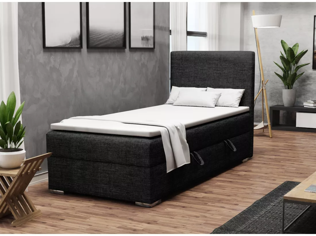 LIT SIMPLE avec topper Kiberg Mini côté droit, 90x200 cm, Lux 23 (Noir)