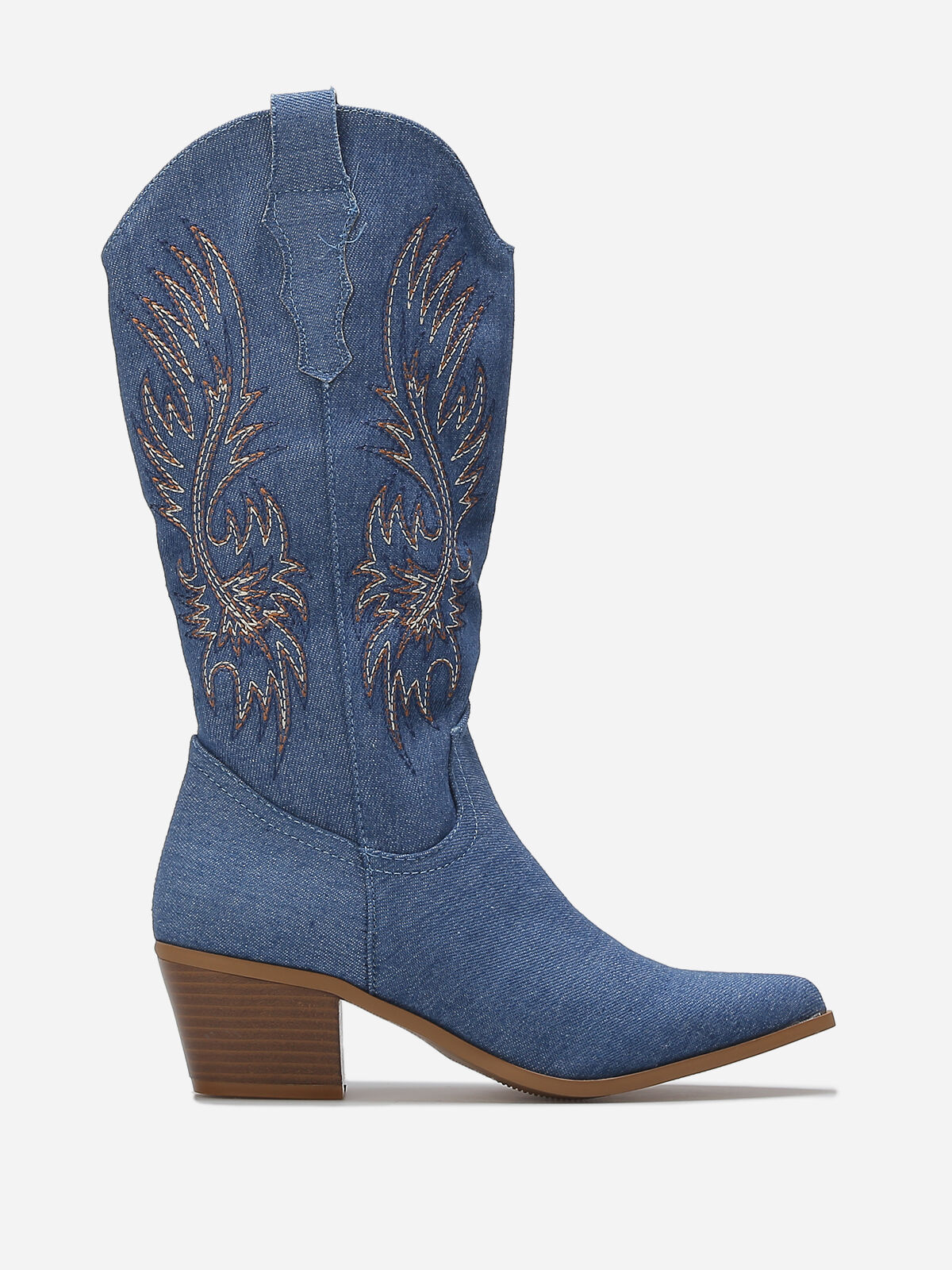 Santiags en denim à motifs brodés- Bleu
