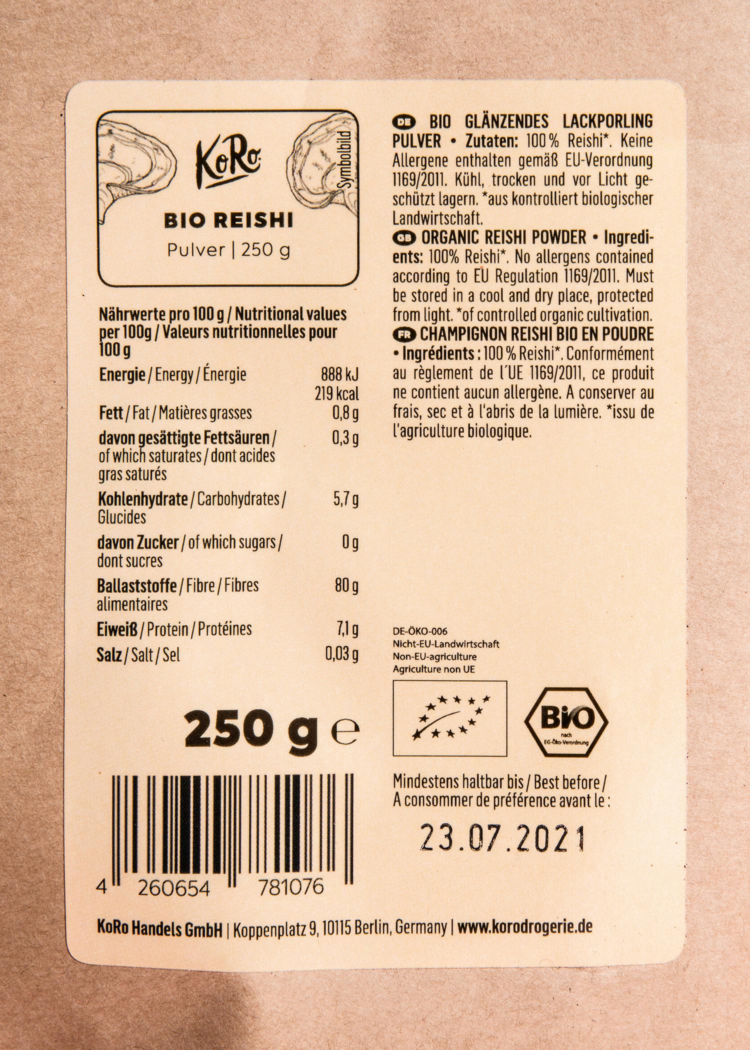 Bio Reishi Pulver 250 g
