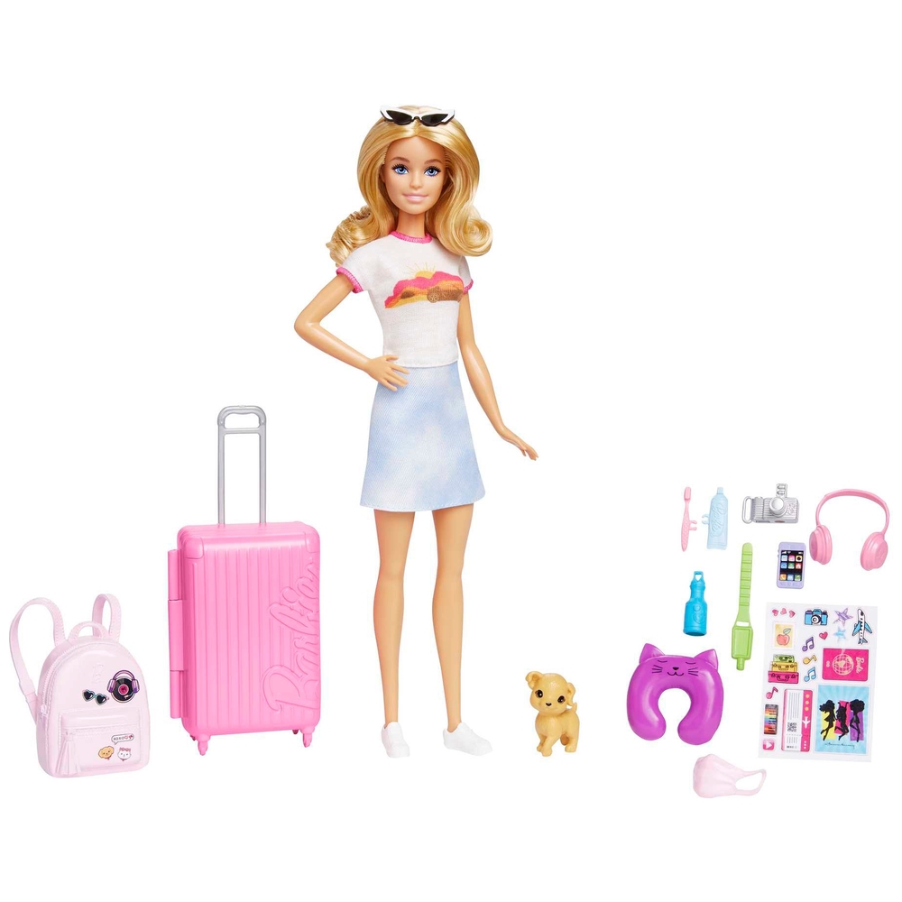Barbie Reisepuppe mit Hund und Urlaubsaccessoires-Set