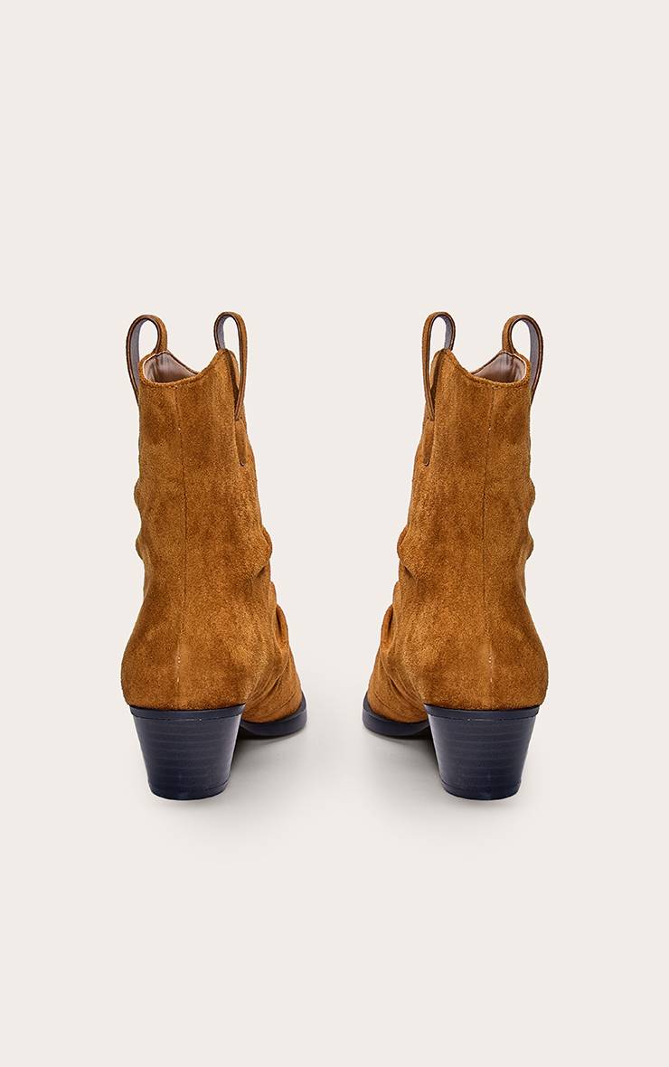 Marron Bottine Western Plissée En Daim