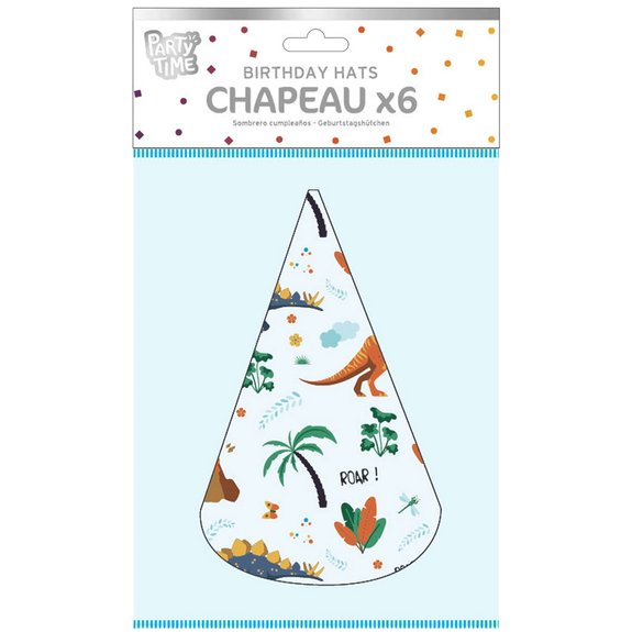 6 chapeaux de fête dinosaure