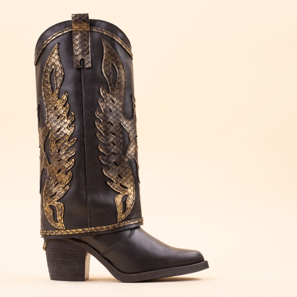 Nemonic 2381 boots black gold snake
