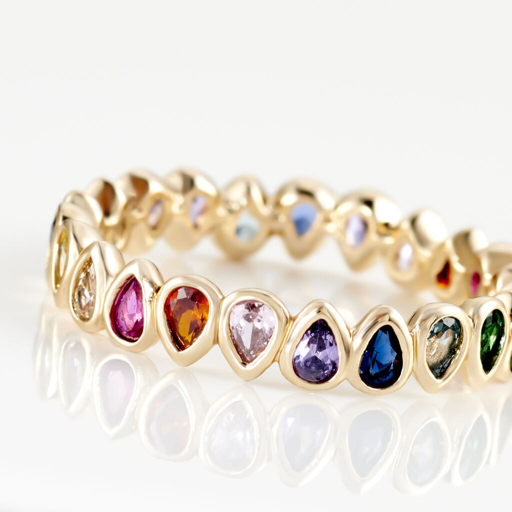 Bague Plaqué Or Jaune Ethem Anneau Pierres Multicolores