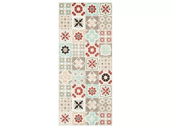 Tapis couloir 80x300 rouge et bleu motif carreaux de ciment CAROMENT B