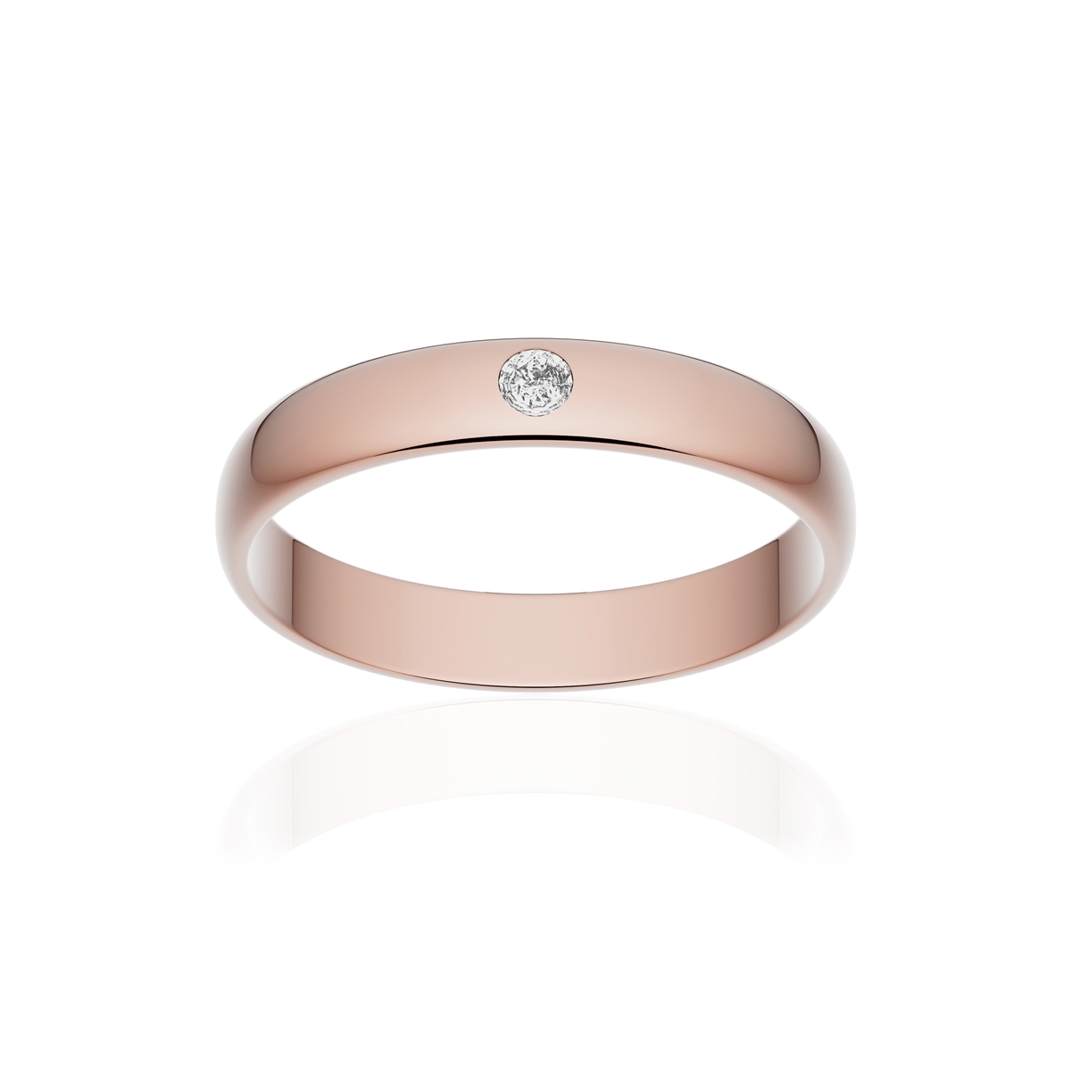 Alliance or 750 rose poli demi-jonc 3,5mm diamant brillant