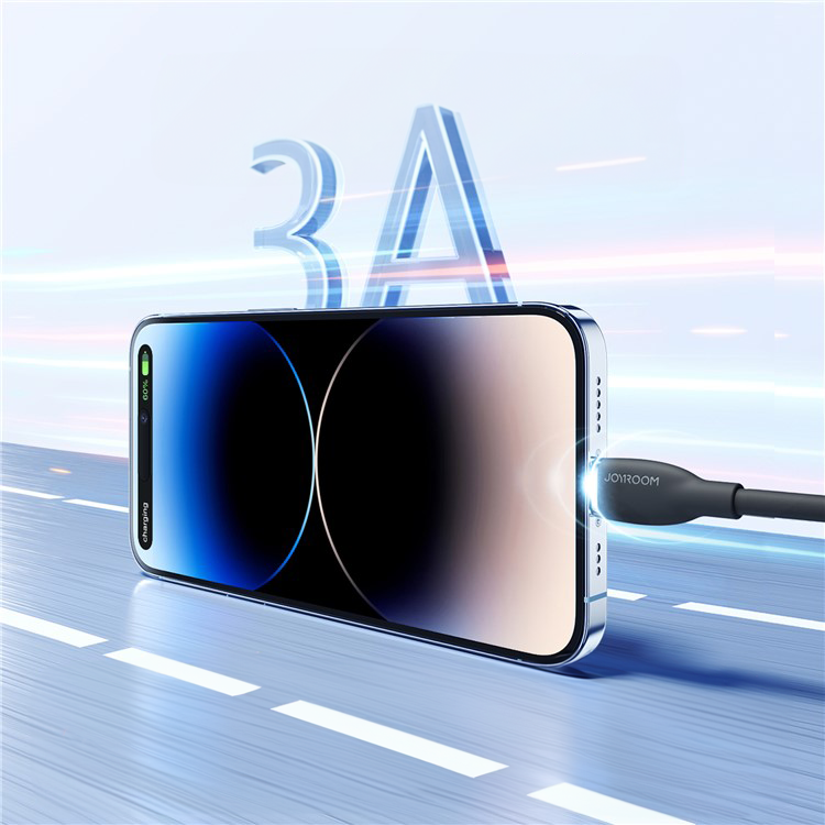 (1.2m) 3A USB A auf Lightning Ladekabel Silikon Datenkabel - Schwarz