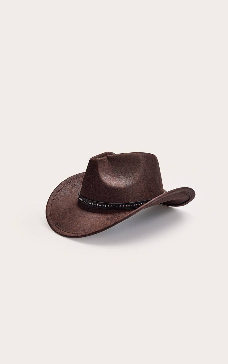 Marron Chapeau Cowboy Avec Détail Bordure En SYNTHÉTIQUE