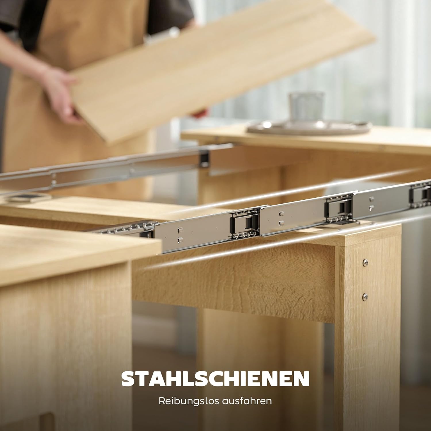 HOMCOM Esstisch, 60-180x85cm 3 Stufig Ausziehbar Küchentisch für bis 6 Personen, Modern Esszimmertisch, für Wohnzimmer, Esszimmer, Küche, Natur