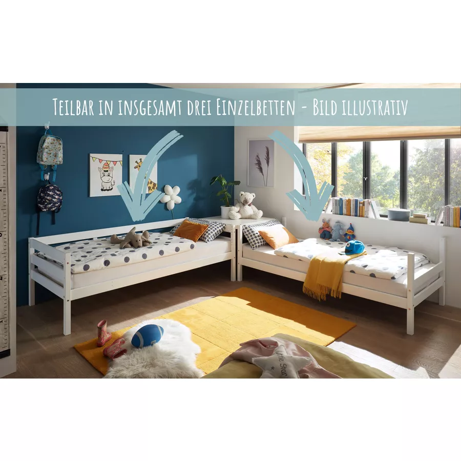 Kids Collective Hochbett 90x200 mit Ausziehbett Etagenbett mit Ausziehfunktion, Schubladen weiß