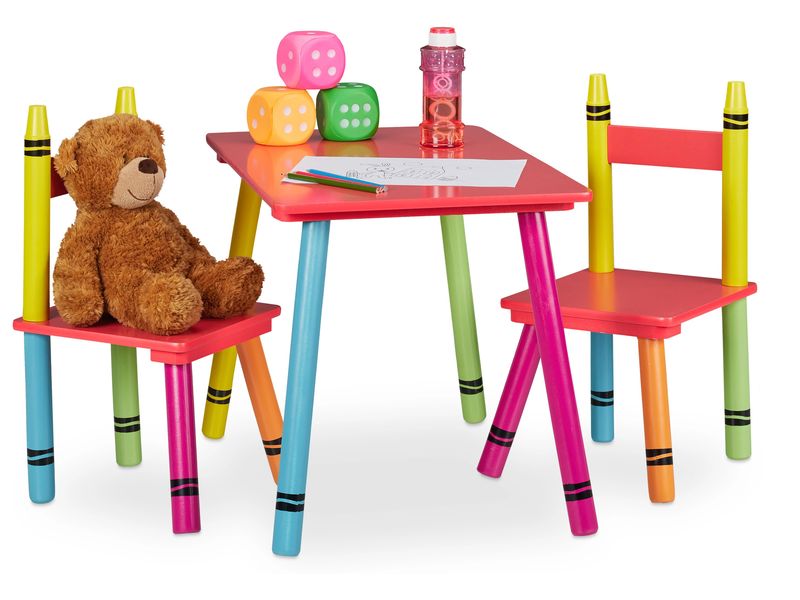 relaxdays Kindersitzgruppe 3-teilig Gelb; Grün; Rot Tischgruppe für das Kinderzimmer