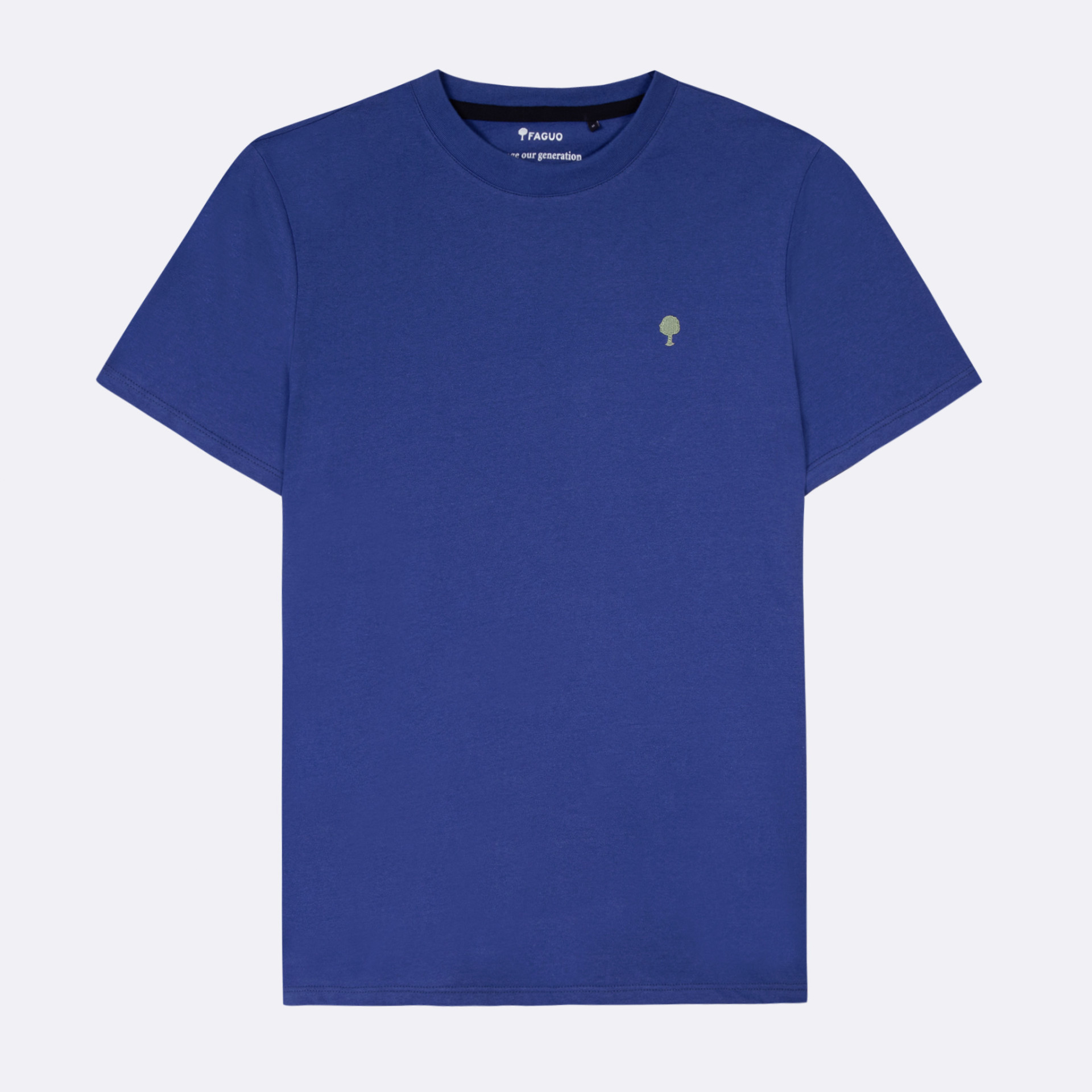 T-shirt bleu indigo broderie arbre coton et coton recyclé - modèle arcy