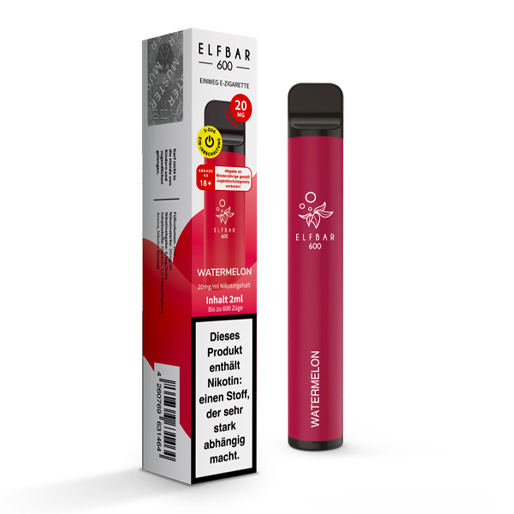 Elf Bar 600 Einweg E-Zigarette Watermelon, 2 ml, 2.0% Nikotin