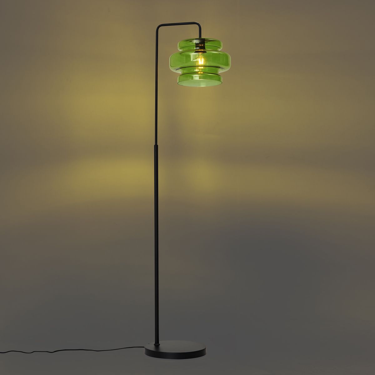 Retro vloerlamp zwart met groen glas - Denise
