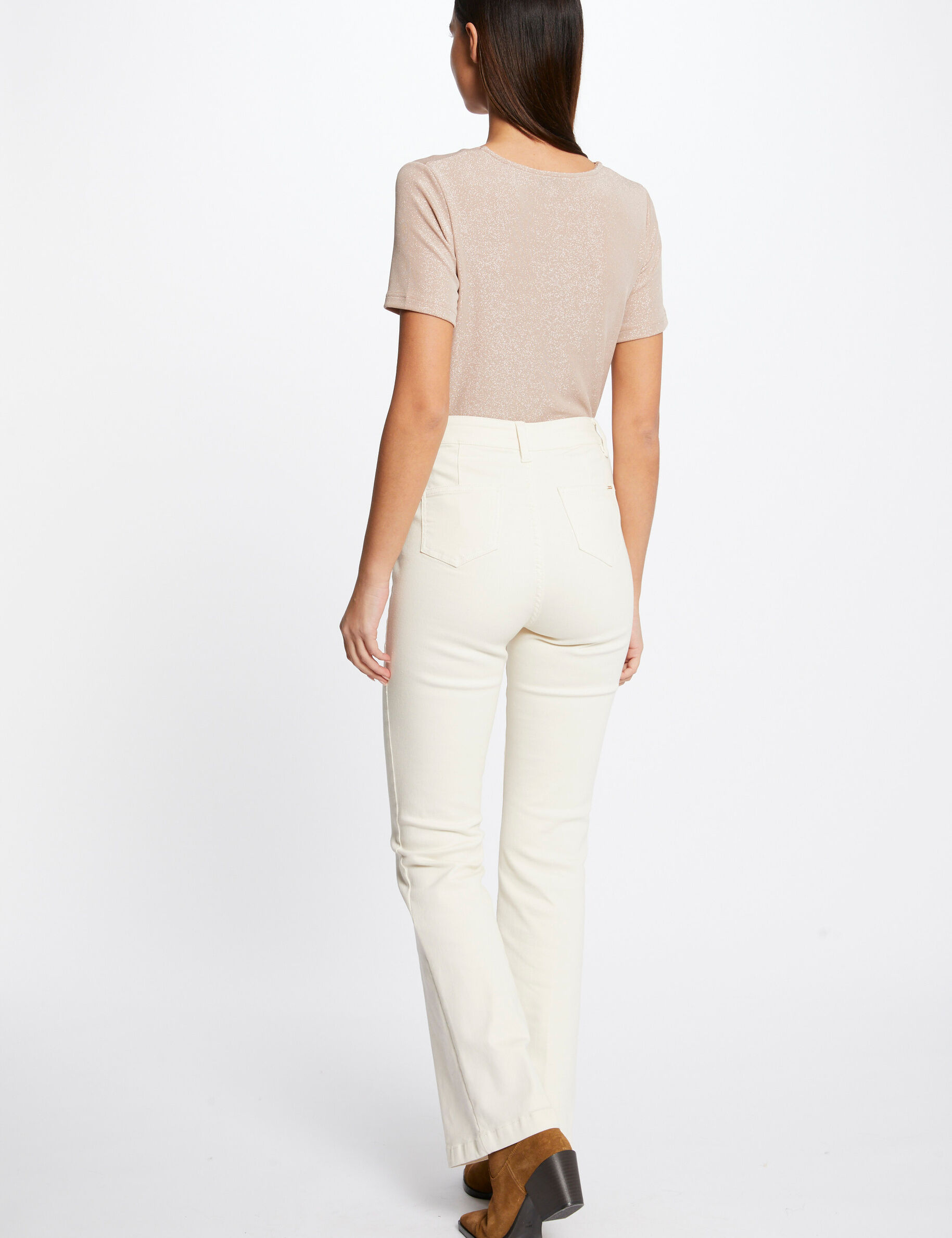 Pantalon droit avec pinces ivoire femme - ivoire