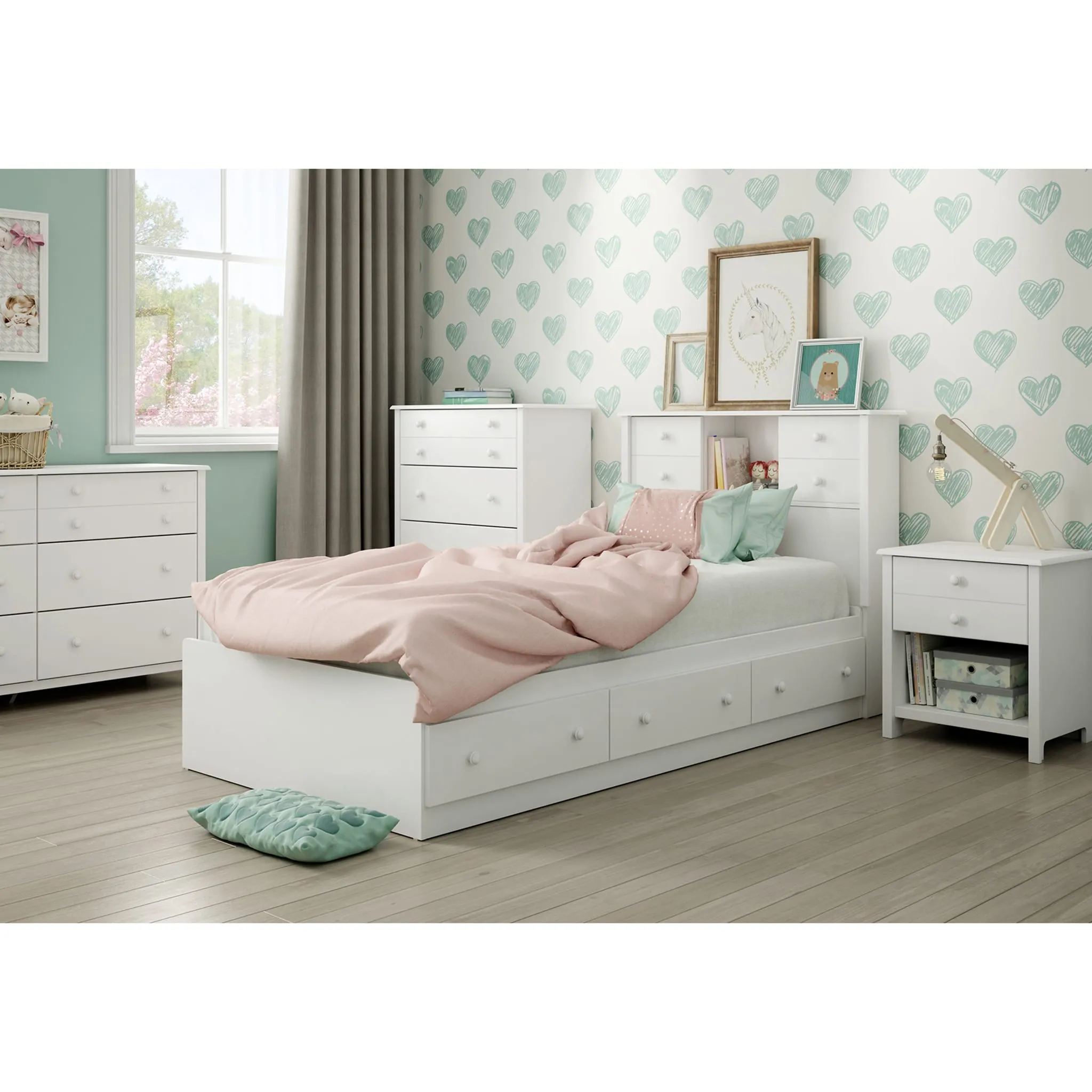 South Shore Lit Matelot Simple 3 Tiroirs - Little Smileys Blanc solide