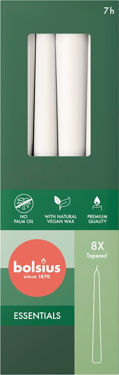 Bolsius dinerkaars Essentials wit 7 uur 4,5 x 8,2 x 25,1 cm 8 stuks