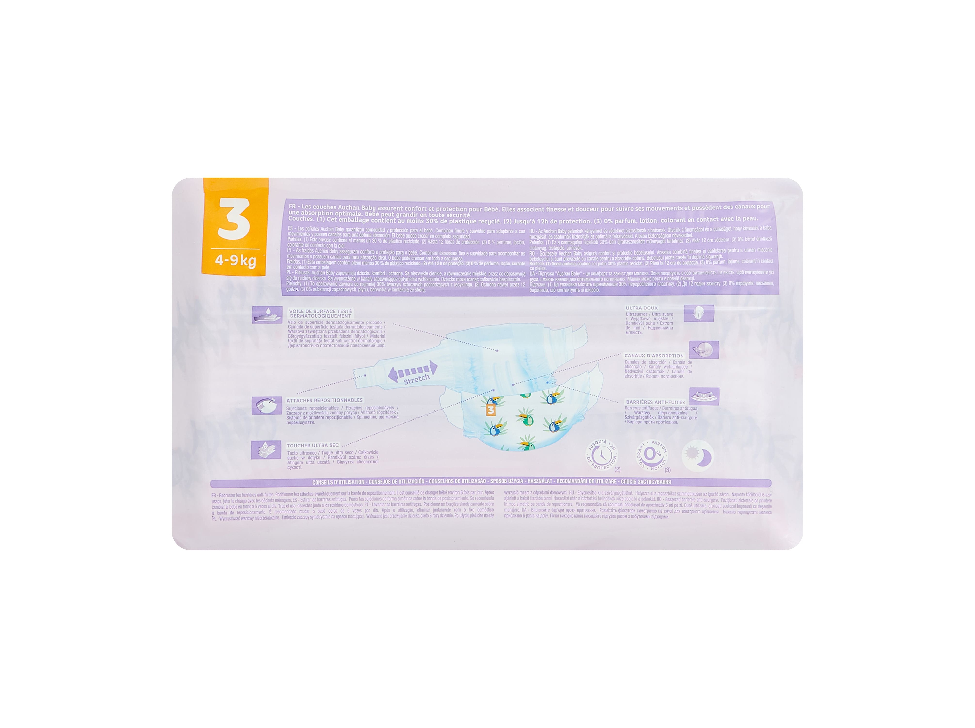 FRALDAS AUCHAN BABY T3 4-9KG 50UN