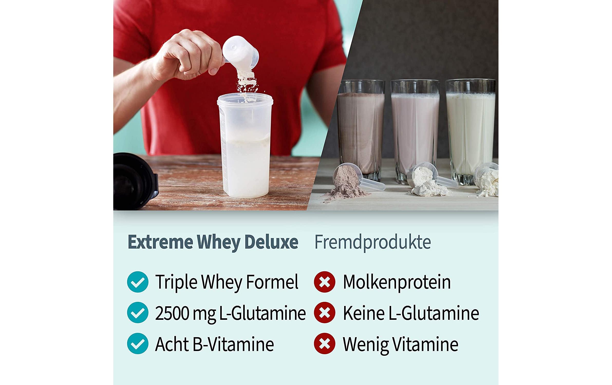 Pulver Extreme Whey Deluxe Crème/Nougat 900 gMehrkomponentenprotein mit hohem Eiweissgehalt
