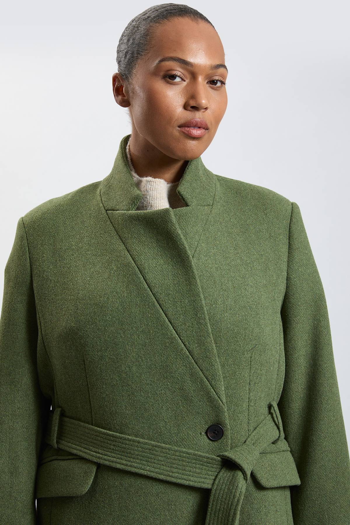 KarenMillen Manteau Long Grande Taille En Laine Avec Col Cranté Et Ceinture Ajustée