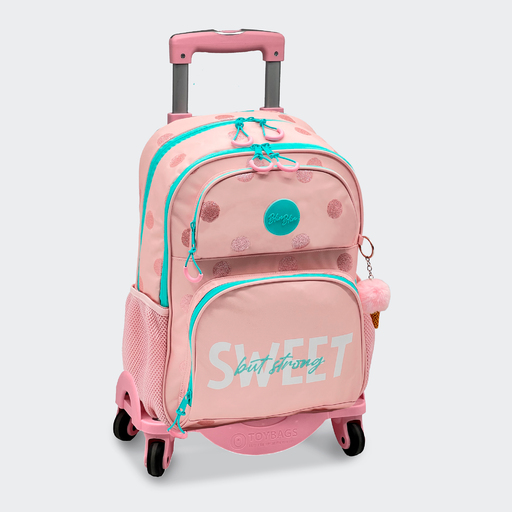 Mochila escolar Blin-blin Dots com dois compartimentos + carrinho para brinquedos com 4 rodas giratórias