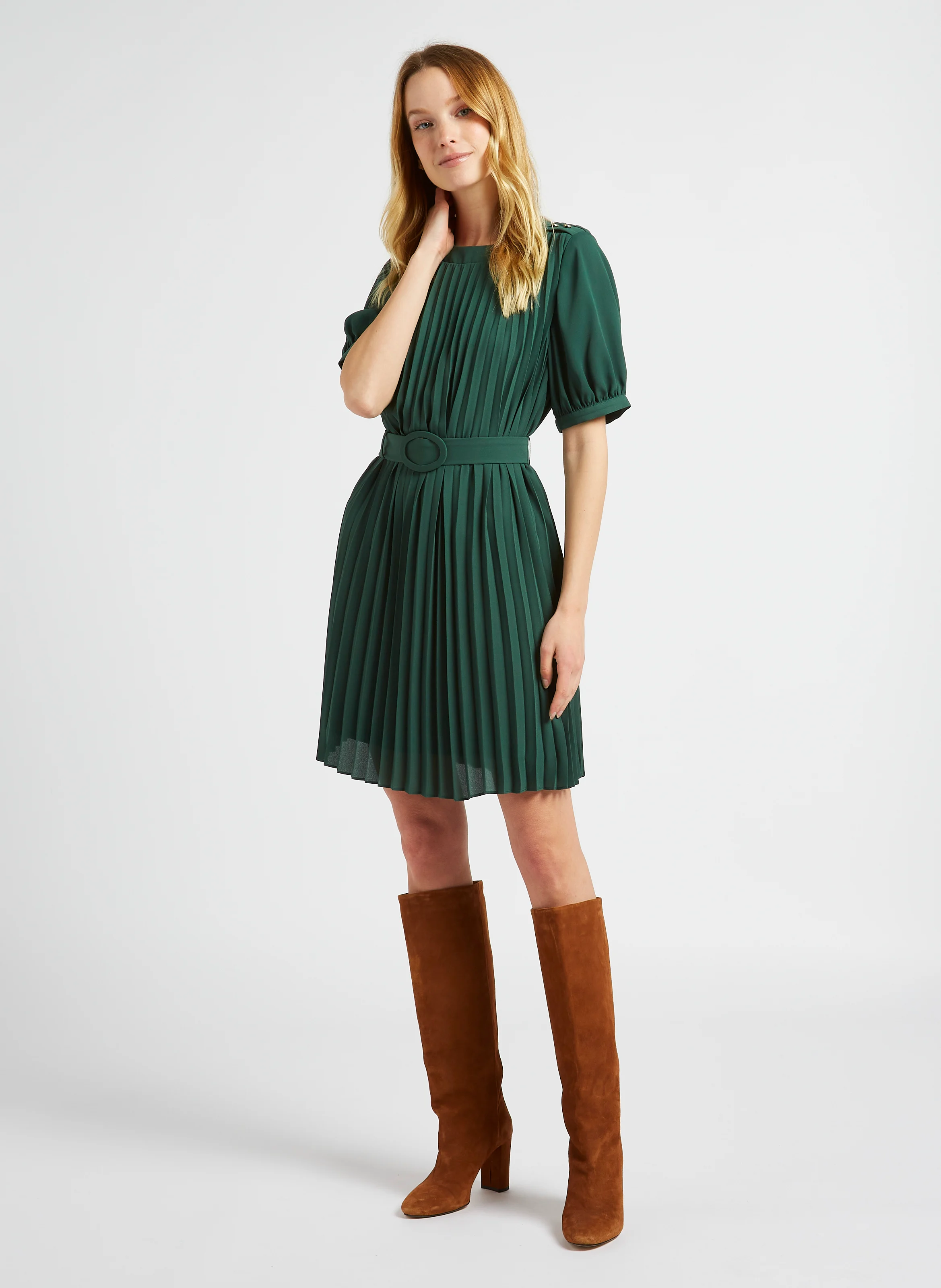 Robe ample col rond| Vert