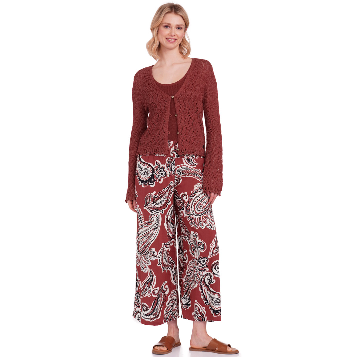 Gina Collection Damen Strickjacke mit Effektgarn dunkelrot