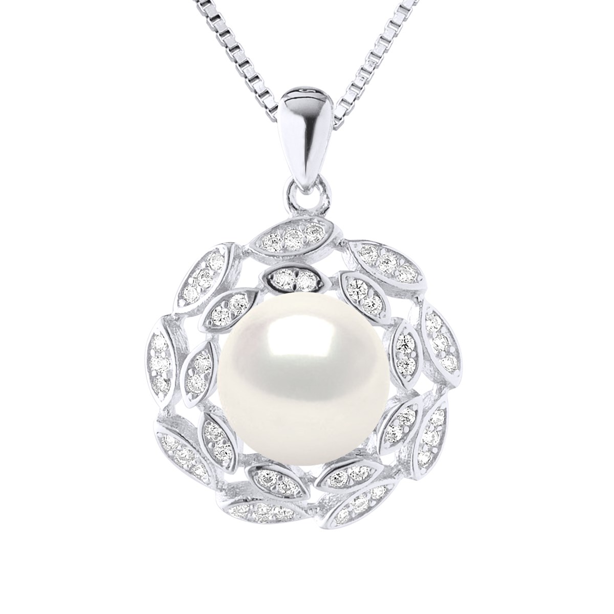 Collier SOLEIL Perle d'Eau Douce 9-10 mm Blanche Argent 925