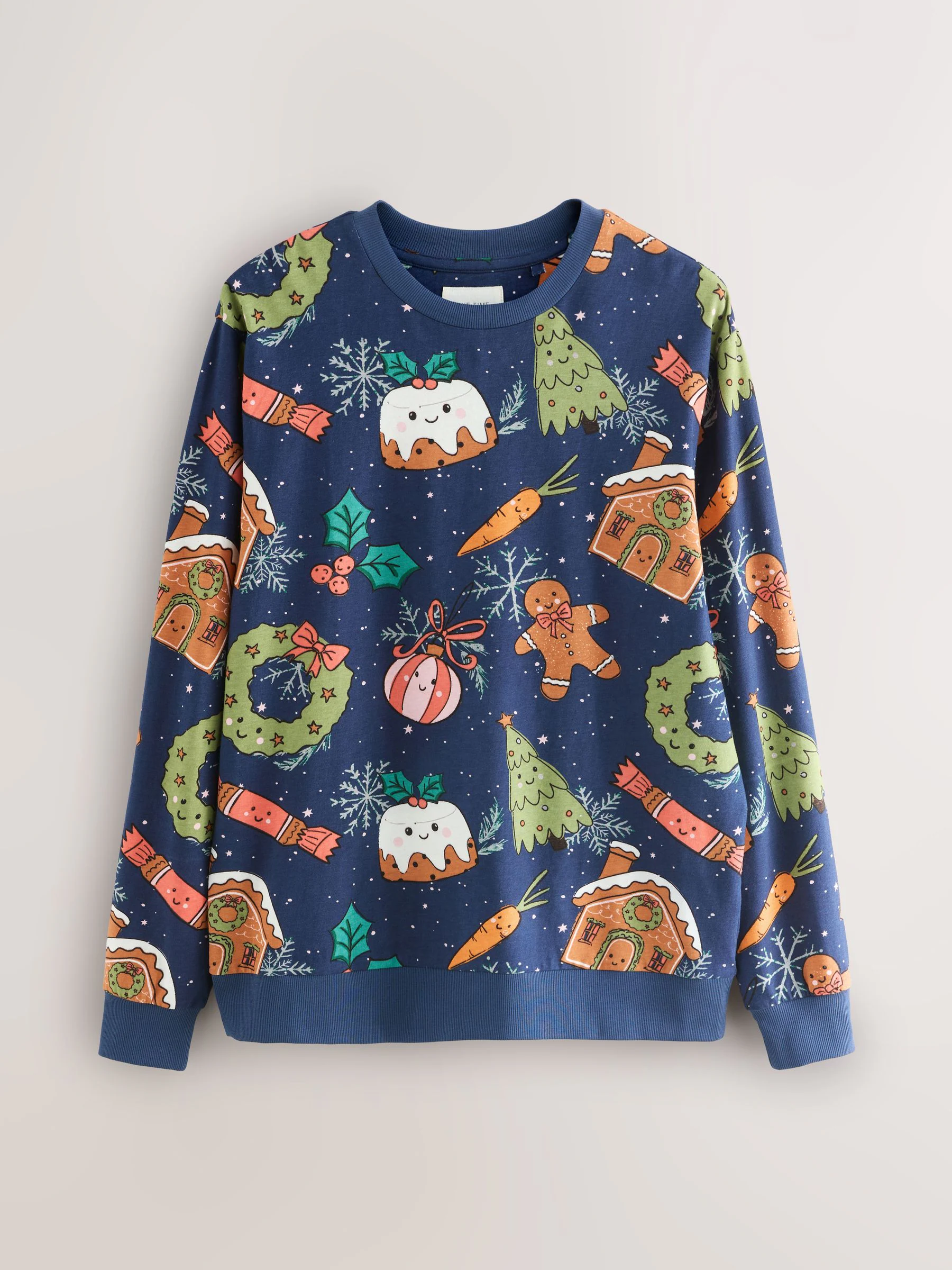 Marineblauw met pudding - Bijpassende familie Kerstmis Pyjama's met Lange mouwen
