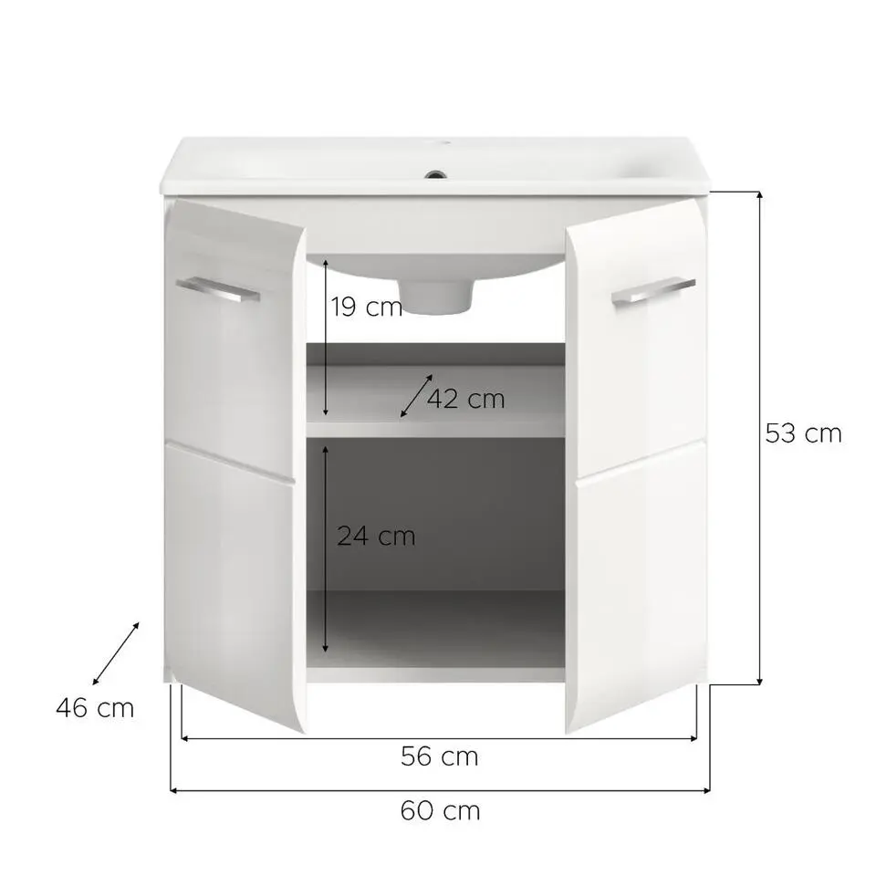 Hioshop Ice wastafel inclusief was 2 deuren wit hoogglans- wit
