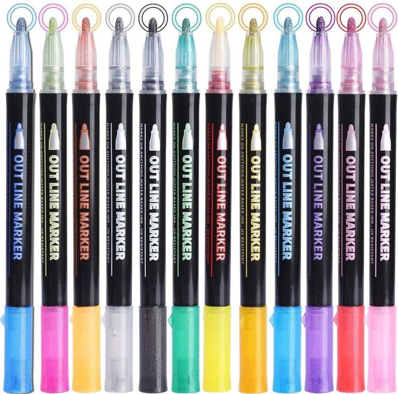 Glitterstiften - Metallic Outline Markers - 12 Kleuren