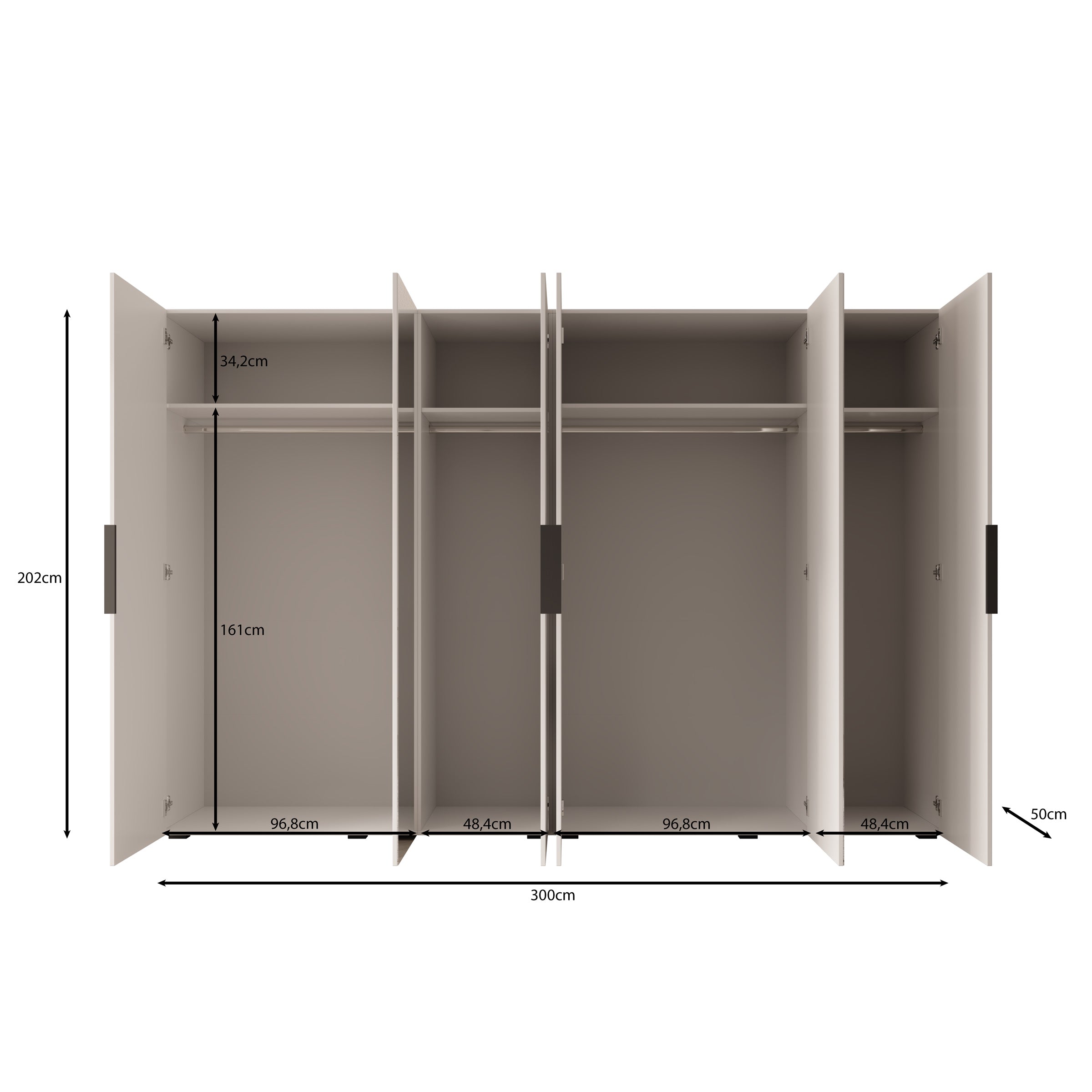 Meubella - Kledingkast Marquesa - Zwart - 300 cm - Met spiegel