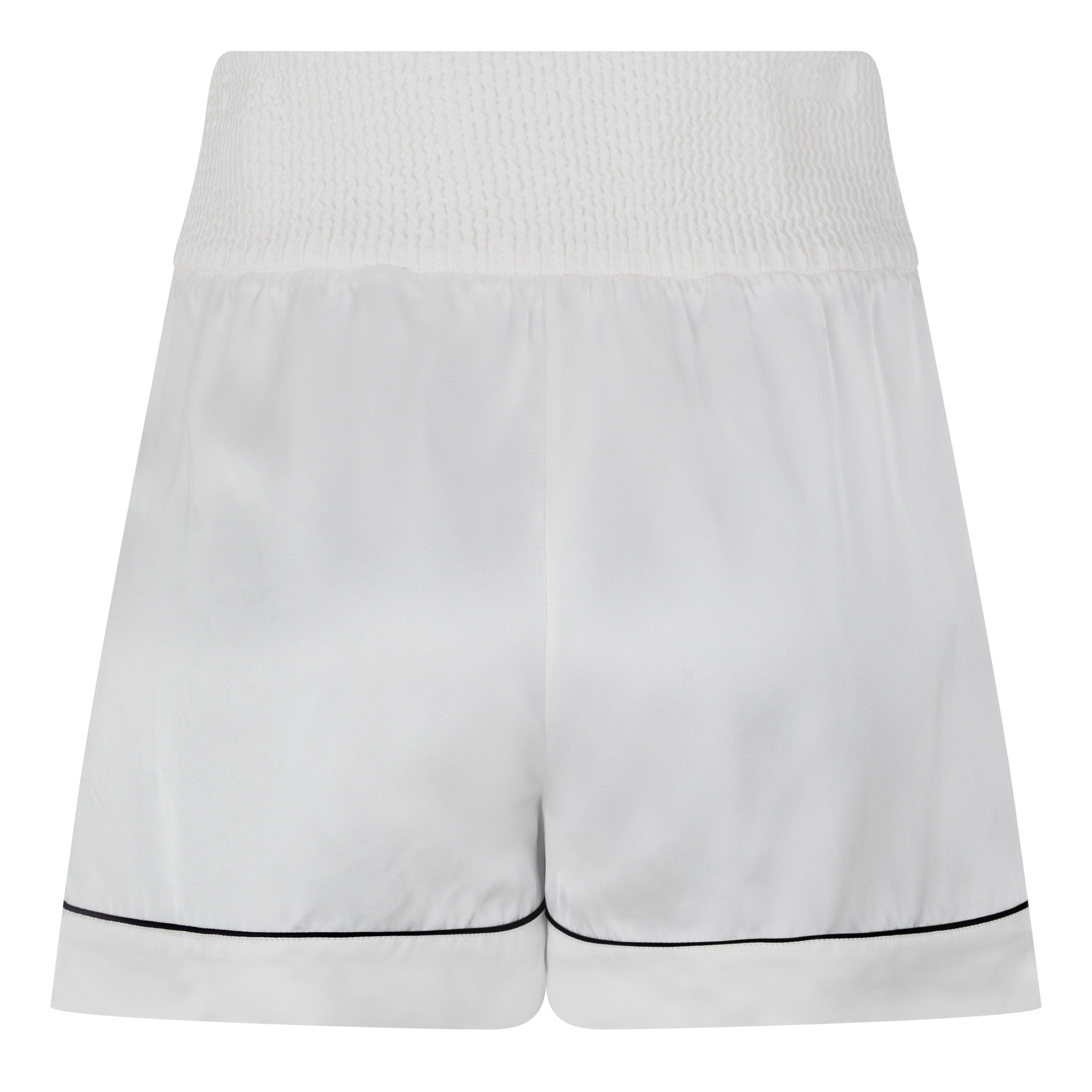 Off White Satin Logo-Patch Shorts