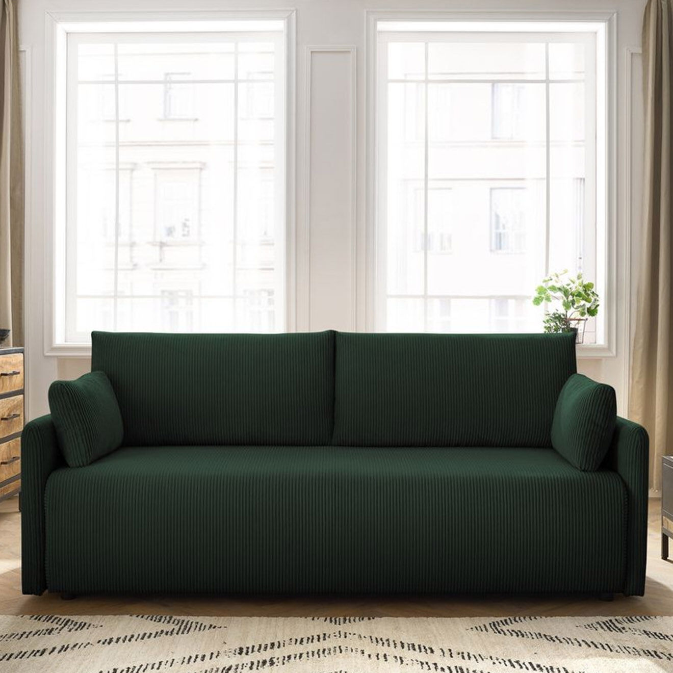 Bobochic Canapé convertible coffre marcel velours côtelé vert  - 211x100x86 cm