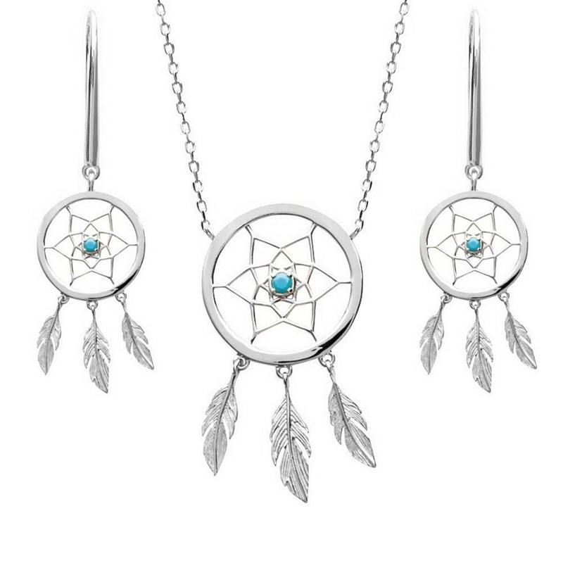 Parure attrape-rêves perle bleu turquoise Argent 925 Rhodié