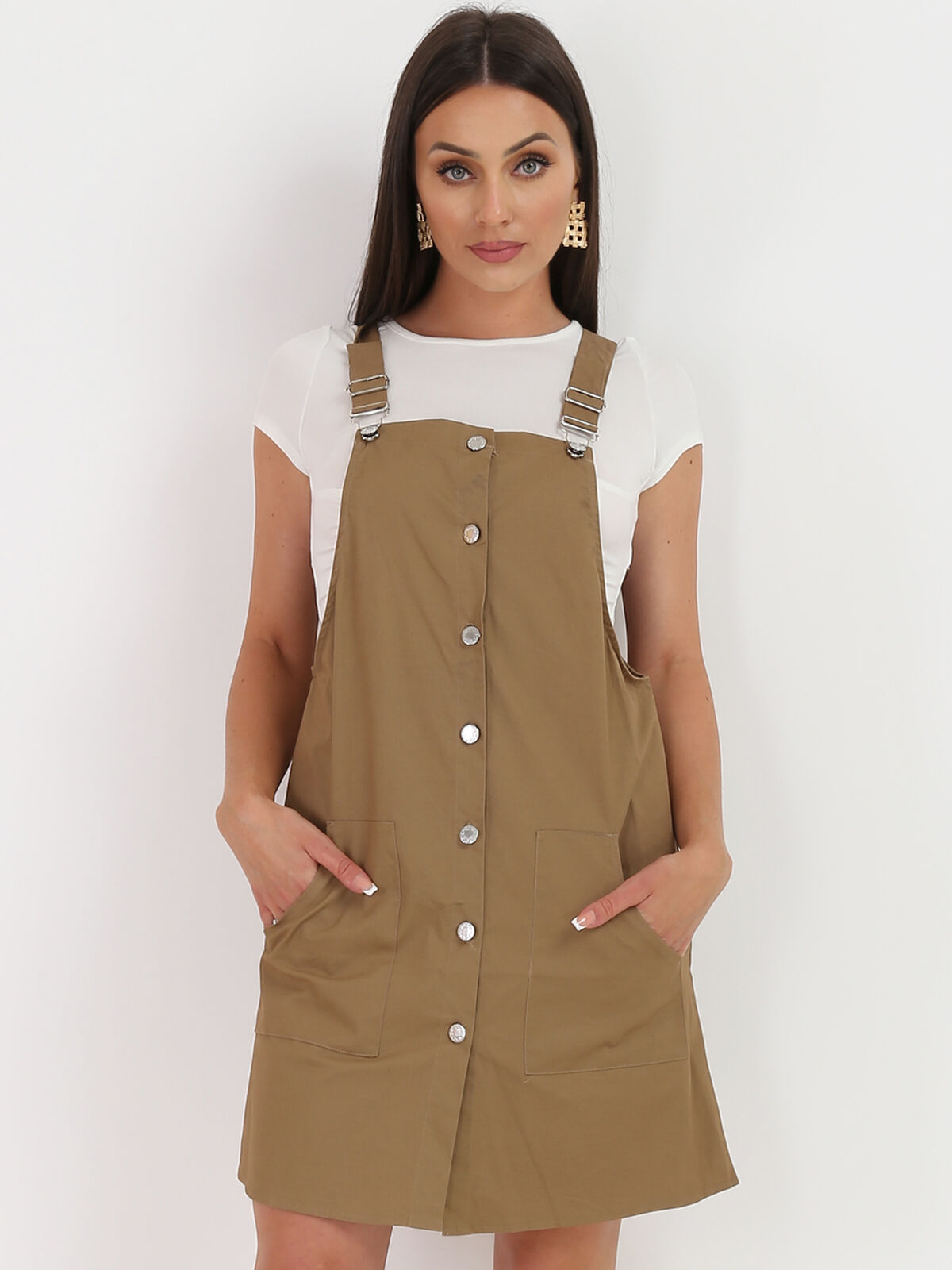 Robe salopette à boutons- Taupe