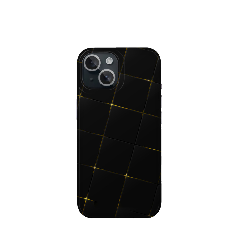 iPhone 15 Kunststoff Hülle Glitzer Karo - Schwarz