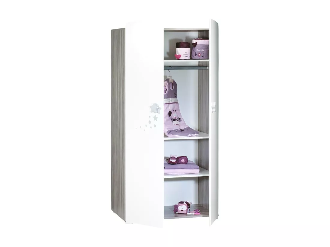 Chambre trio lit et Commode et Armoire en bois blanc