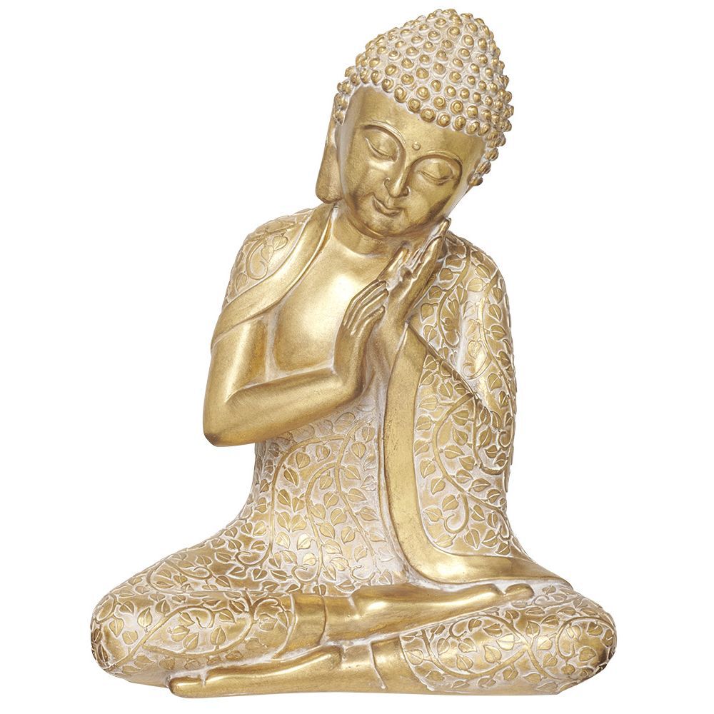 Bouddha assis prière résine doré H40,5 cm