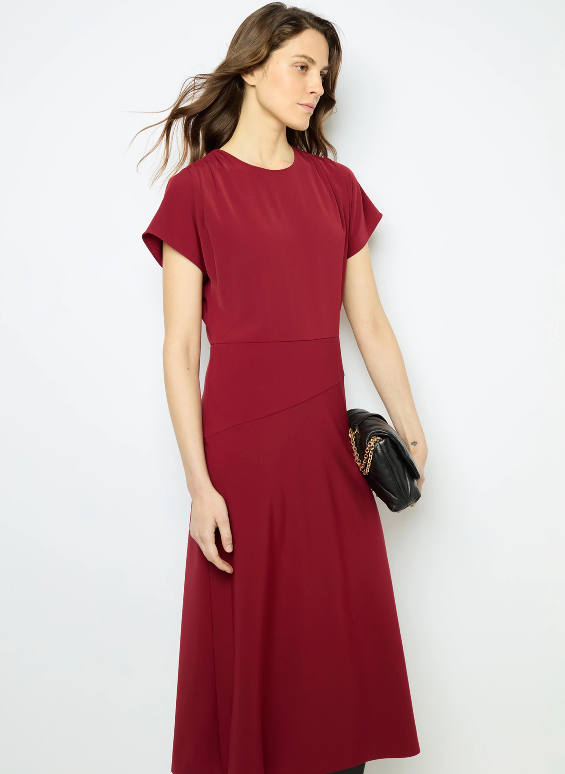 SERGINA - Robe midi col rond| Rouge