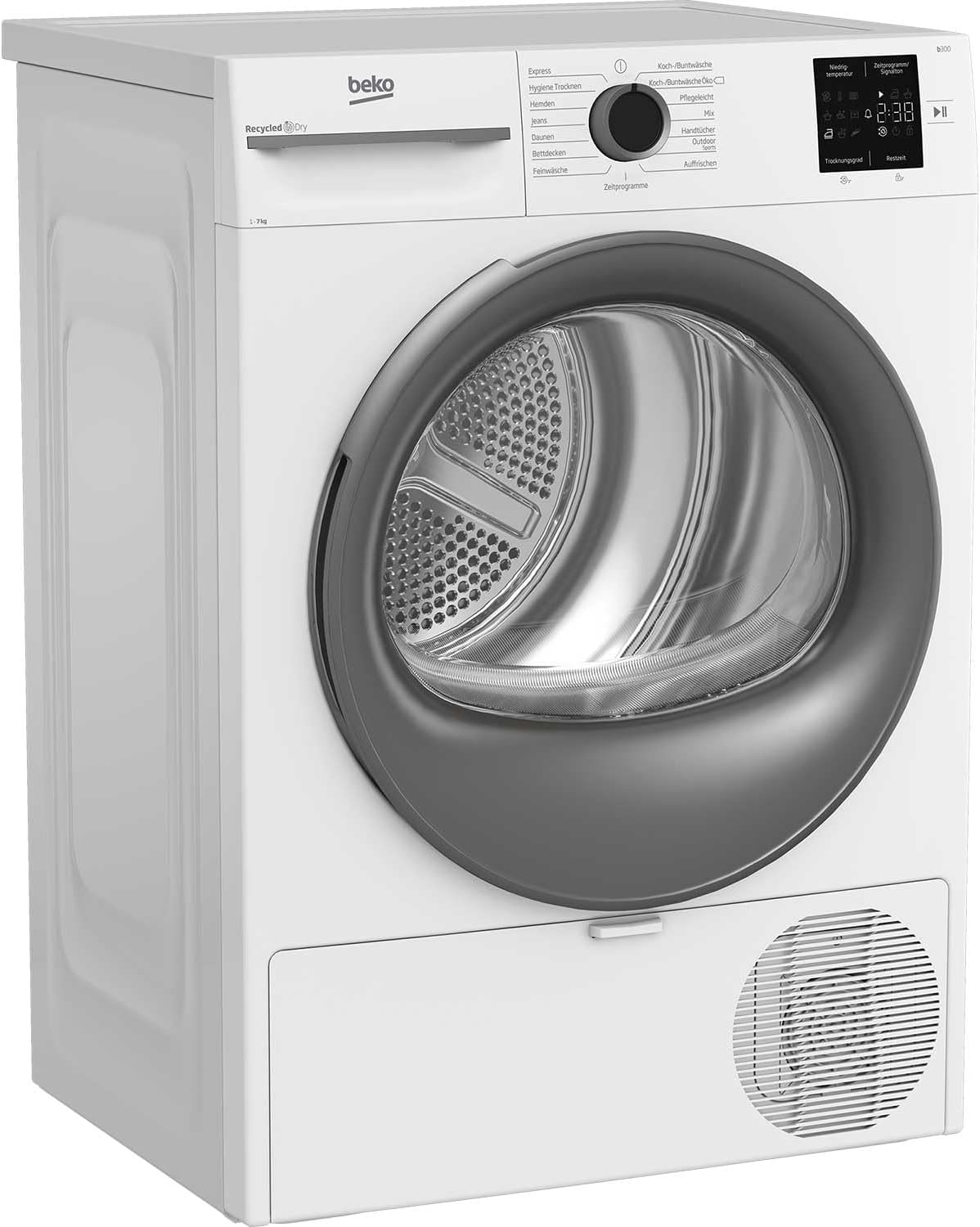 Beko BM3T37210W1 Wäschetrockner, 7 kg, Frontlader Wärmepumpentrockner, 15 Programme, Sensortrocknung, Säulenfähig, Aquawave Schontrommel, Weiß