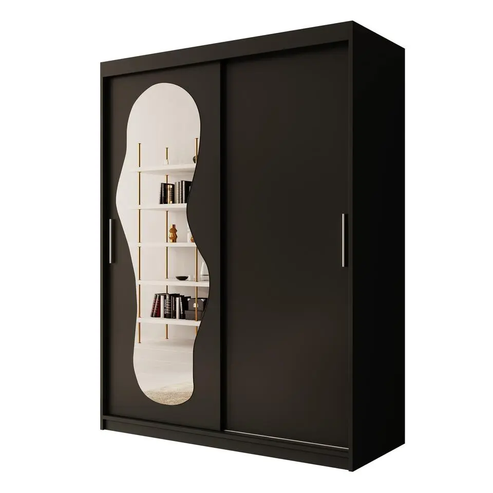 Meubella - Kledingkast Ulysses - Zwart - 150 cm - Met spiegel