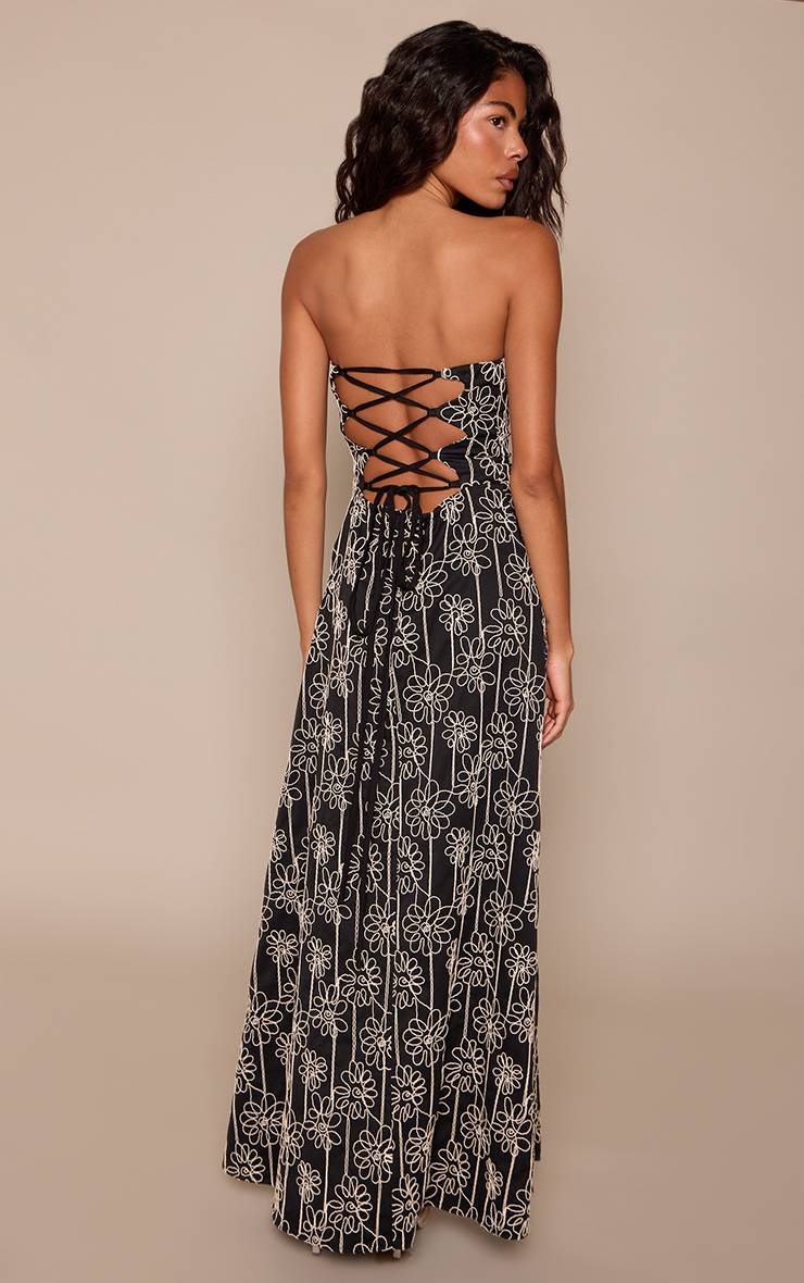 Noir Robe Longue Bustier À Détails Brodés