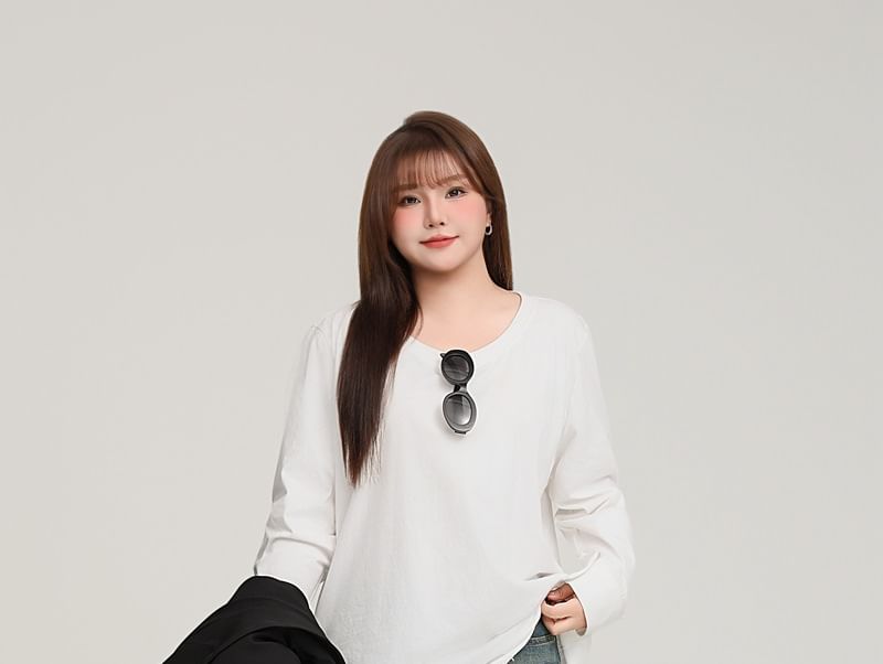 Telipino - Plus Size Mid Rise Washed Bootcut Jeans